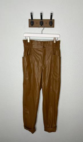 Madewell Vegan Leather Pull-On Paperbag Pants in Camel