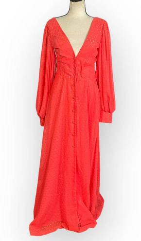 Kimberly  Goldson Lesli Clip Dot Long Sleeve Maxi Dress Women's XS Coral NWOT