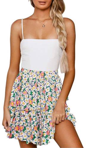 Summer Bohemian Floral Printed High Waist Ruffle A Line Beach Mini Skirt Multi Size M