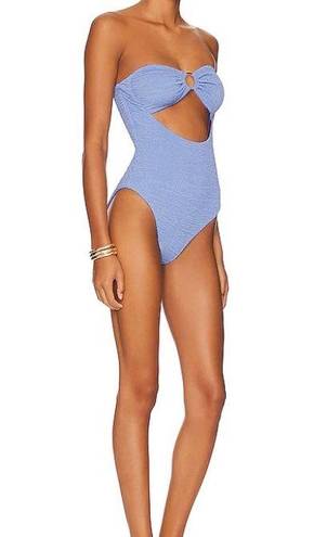 We Wore What NWT  Ruched Bandeau One Piece in Blue Jean