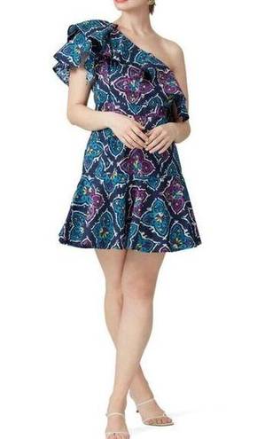 Natori Josie  Ruffle One Shoulder Women 2 Retro Y2K Paisley Colorful Mini Dress