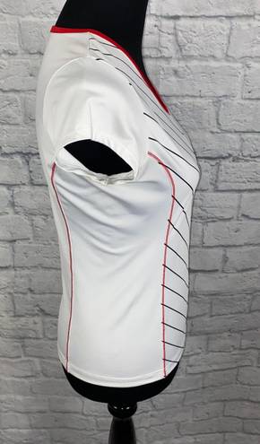 FILA 100 1911-2011 dri fit athletic top white w/black stripes and red trim sz S