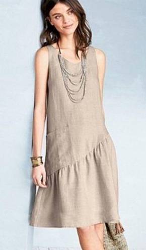 Garnet Hill  Linen Trapeze Dress Tan Flax