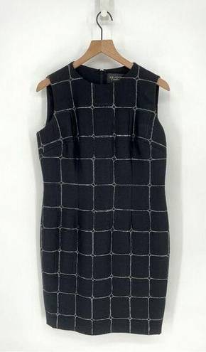 St. John  Couture Window Pane Sleeveless Sheath Dress Wool Blend Black Women's 10