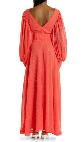 Kimberly  Goldson Lesli Clip Dot Long Sleeve Maxi Dress Women's Small Coral NWOT