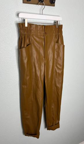 Madewell Vegan Leather Pull-On Paperbag Pants in Camel