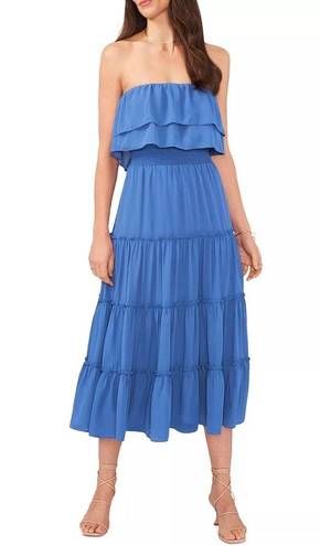 1. State  x Revolve Strapless Ruffle Tiered Dress in Capris Blue, Size M New w/Tag