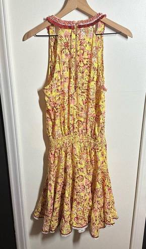 Poupette St. Barth  Agathe Printed Halter Neck Mini Dress Yellow Size XS