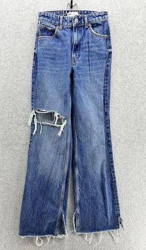 ZARA Women's Blue Denim Jeans Distressed Paneled Size 2 Straight Cotton blend