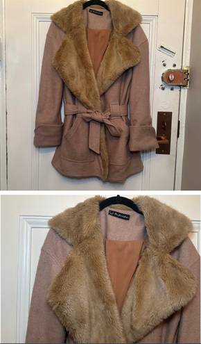 For Love & Lemons  Faux Fur Camel Wool Blend Ella Coat