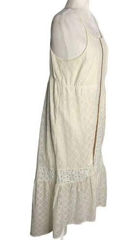 Jolt  Boho Burnout High Low Maxi Dress L Cream Sleeveless Keyhole Elastic Waist