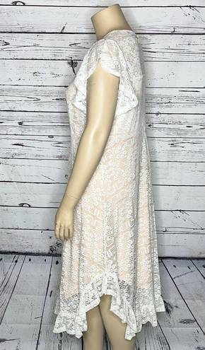 Suzanne Betro SB  NWT Size 2X White Lace Overlay - Nude Lining Flounce Hem Dress