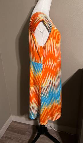 Allison Brittney Orange/Blue Boho Sleeveless Stretchy Dress Sz XL