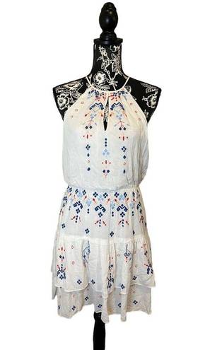 Parker NWT Revolve  Dress White Red Blue Embroidered Halter Stretch Waist Mini M