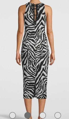 White House | Black Market WHBM Zebra Print Jersey Knit Midi Dress w/ Lace Up Small