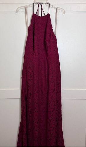 Fame and Partners NWT  Lace Halter Maxi Dress In Burgundy Red 18