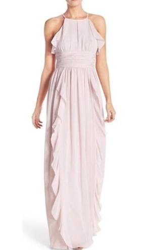 Donna Morgan New  Skye Ruffles Cutaway Halter Pink Gown Women's Size 18