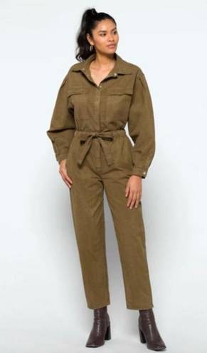 Good American  Army Green Utility Good Cinched Waist Jumpsuit Size Large