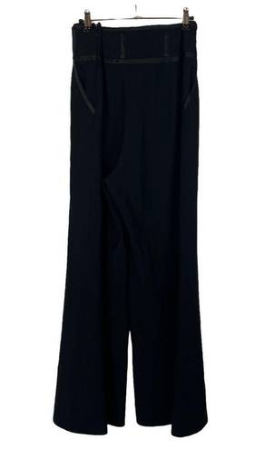 St. John  Black Wide Leg Satin Trim Dress Pants 14