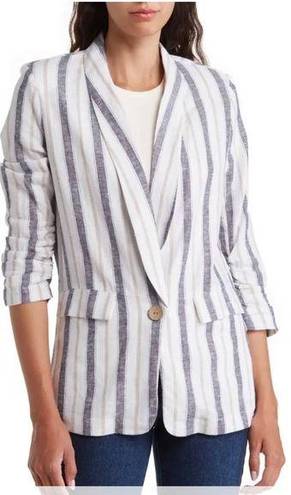 Laundry by Shelli Segal Stripe Scrunched Sleeve Linen Blend Blazer - Size M - 