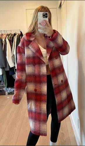 Forever 21 Red White Blue Plaid Double-Breasted Coat Jacket