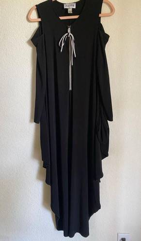 Joseph Ribkoff  Harem Drape Cold Shoulder Zip Up Chic Black Jumpsuit Size 8