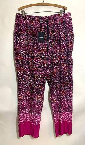 DKNY Women’s  Animal Print Pull-On Drawstring Pants Pink and Black Size XL