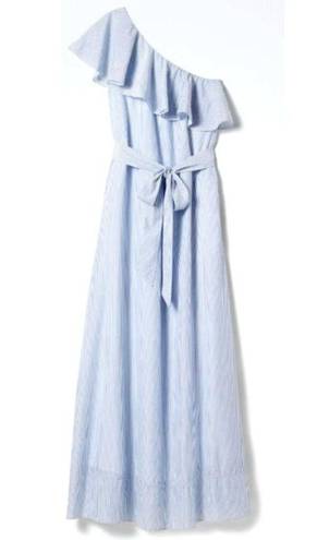 Banana Republic  Womens Cold Shoulder Poplin Ruffle Maxi Dress Blue White XS NWOT