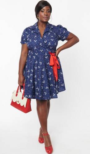 Unique Vintage Blue Dog & Candy Cane Wrap Dress NWT | 2XL |