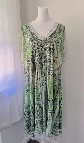 One World  Y2K Style Green Beaded Dress