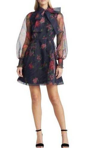 Rachel Parcell NWT  Floral Long Sleeve Tie Neck Satin Dress 6