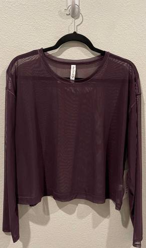 Athleta  Sheer Long Sleeve Breathe Pullover Purple Circuit Top