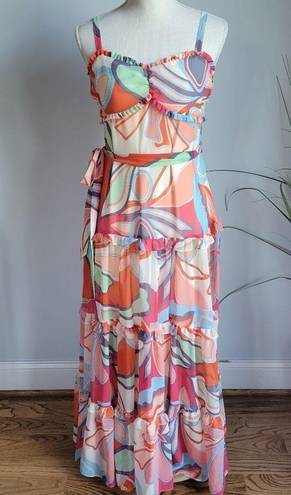 Alexis , New, Colorful Floral Tiered Ruffle Tie Sleeveless Maxi Dress, Small