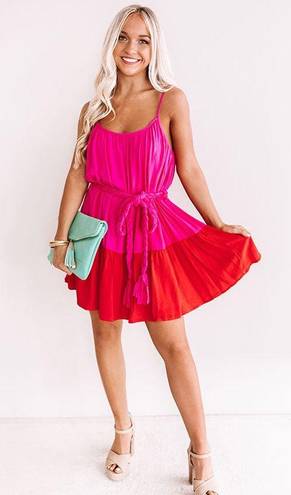 Entro Boutique Colorblock Pink Tie Waist Dress