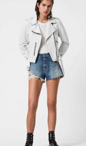 ALLSAINTS NWT  Balfern Denim Biker Jacket Size 8 US Stone White