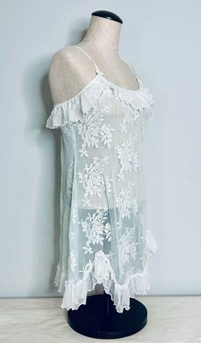 In Bloom  by Jonquil White and Teal Sheer Floral Lace Babydoll Chemise size Large