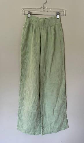 True Craft Green Linen High Rise Wide Leg Pants