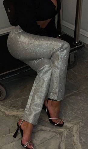 Meshki Silver Glitter High Waisted Straight Leg Pants 