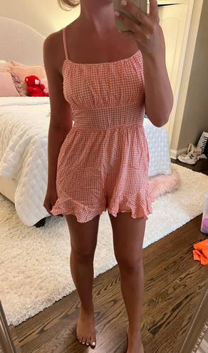 Orange And White Gingham Romper Size M