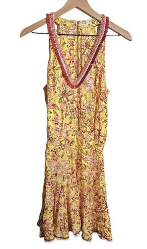 Poupette St. Barth  Agathe Printed Halter Neck Mini Dress Yellow Size XS