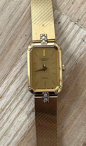 Seiko Lassale  Ladies Watch Rare Vintage Genuine Diamonds Gold Tone Bracelet Dial