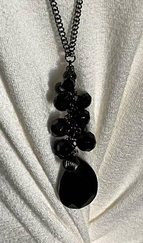 Onyx Women’s Black  and Gunmetal Colored Faceted Bead Centerpiece 32” Necklace