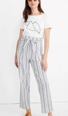 Madewell  Linen-Cotton Paperbag Pants in Dark Baltic Stripe Size 8 EUC