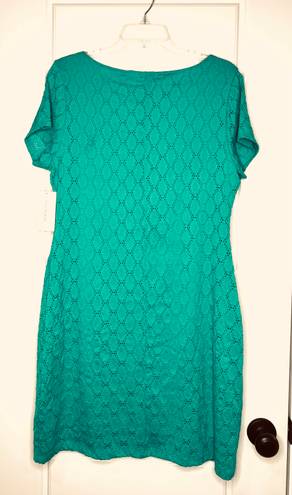 Isaac Mizrahi NWT  Green Knit Eyelet Shift Dress sz X LARGE