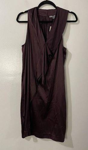 Vince  Silk Ruffle Front Dress Size Large Maroon NWT Sleeveless Cocktail Party