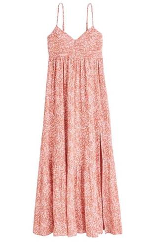 Abercrombie & Fitch Tall Ruched Crinkle Front Slit Maxi Dress in Coral