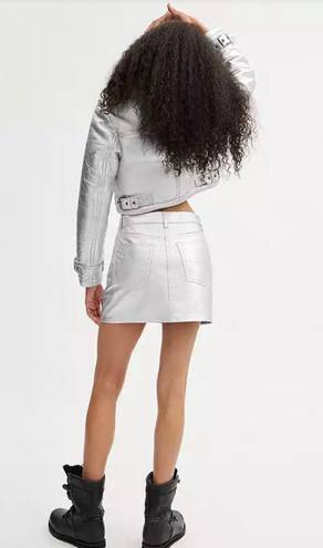 Coach Metallic Silver Leather Mini Skirt