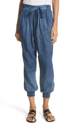 Rebecca Taylor  La Vie Tissue Denim Chambray High Rise Tapered Smocked Hem Pant