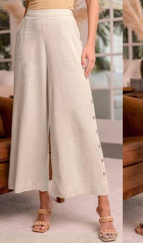 Lulus LULU’S Tropical Resort Beige Wide Leg Side Button Pants