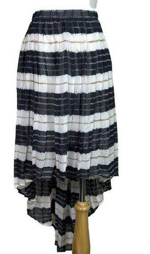 Harvé Benard Harve Benard Large Blue Line Stripe Hi Lo Striped Pleated Skirt Boho NWT